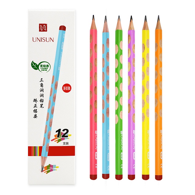 优尼森UNISUN矫正握姿洞洞铅笔HB细杆 【2盒装赠橡皮转笔刀】