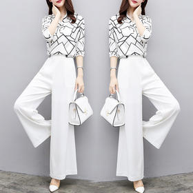 YNH-新款阔腿裤雪纺上衣休闲时尚气质晚风大码两件套