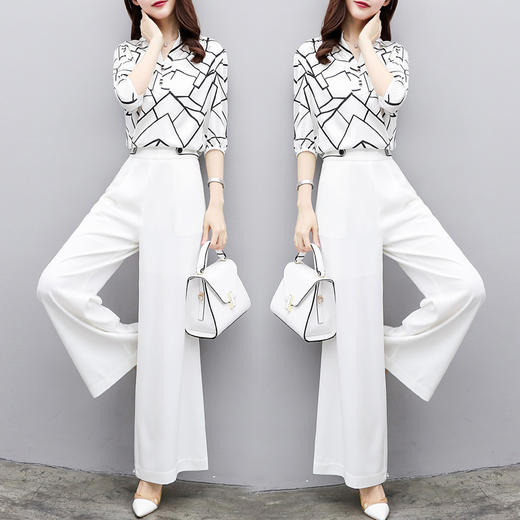 YNH-新款阔腿裤雪纺上衣休闲时尚气质晚风大码两件套 商品图0
