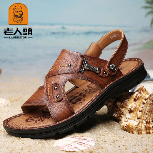 【服饰鞋包】老人头凉鞋男夏季牛皮休闲沙滩鞋 商品图0