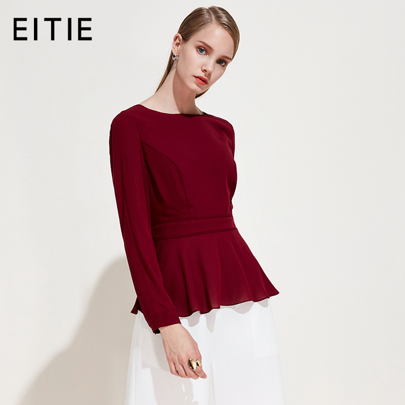 EITIE爱特爱品牌女装冬季新款时尚修身简约纯色长袖圆领打底T恤女A1913011