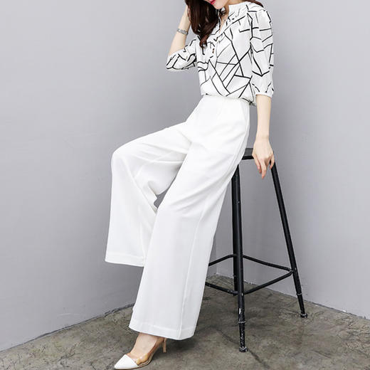 YNH-新款阔腿裤雪纺上衣休闲时尚气质晚风大码两件套 商品图2