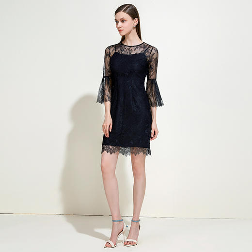 EITIE爱特爱女装春夏季荷叶花边七分袖性感蕾丝拼接连衣裙5907694 商品图1
