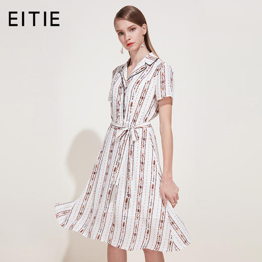 EITIE爱特爱女装夏季短袖休闲翻领腰间绑带优雅印花连衣裙B1907270 商品图0