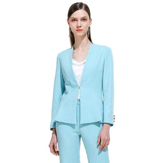 EITIE爱特爱女装夏季独特青驳领修身气质职业西装短外套上衣5903603 商品图3