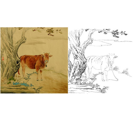工笔动物白描底稿孙锡之作品十二生肖牛斗方小品册页sy02