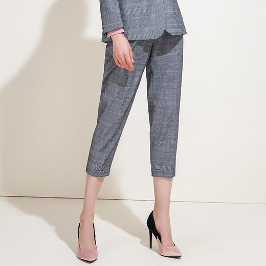 EITIE爱特爱品牌女装年夏季高腰修身显瘦薄格子小脚休闲裤女5905611 商品图0