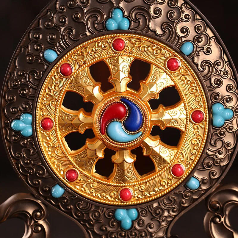 藏传佛教用品密宗法器轮王七珍双鹿法轮小号摆件 法轮