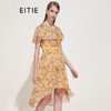 EITIE爱特爱女装夏季新短袖不规则荷叶边知性优雅印花连衣裙B1907280 商品缩略图0