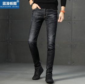 【服饰鞋包】.秋季牛仔裤男式修身棉弹力黑灰潮品牌新款牛仔裤男装