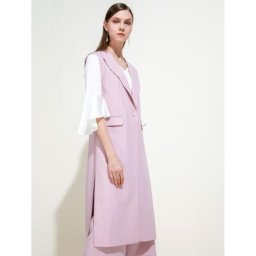 EITIE爱特爱女装夏气质翻领无袖对称口袋时尚中长款马甲风衣5904602 商品图0