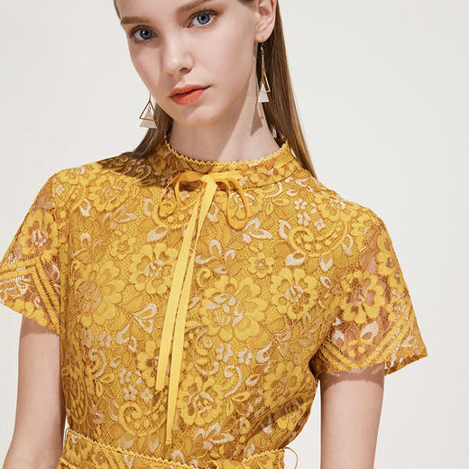 EITIE爱特爱女装夏季新品小清新短袖收腰气质蕾丝系带连衣裙B1907238 商品图2