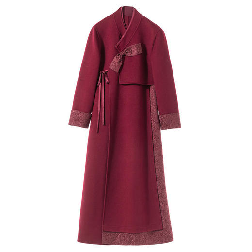 【林栖设计小店】【现货】新款秋冬女装刺绣双面呢羊毛呢子大衣中长款毛呢红色外套1914003 商品图14