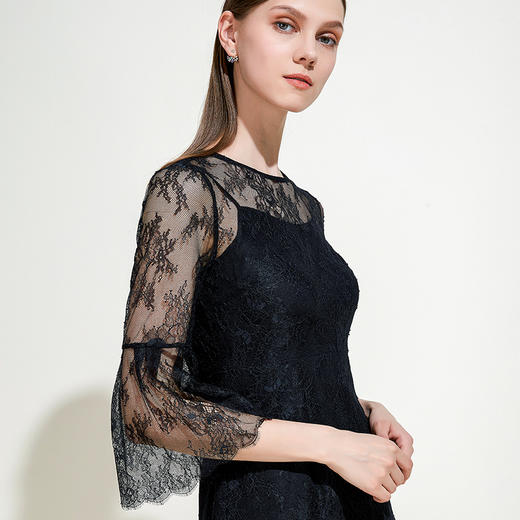 EITIE爱特爱女装春夏季荷叶花边七分袖性感蕾丝拼接连衣裙5907694 商品图2