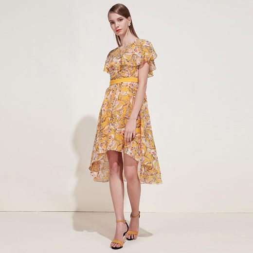 EITIE爱特爱女装夏季新短袖不规则荷叶边知性优雅印花连衣裙B1907280 商品图1