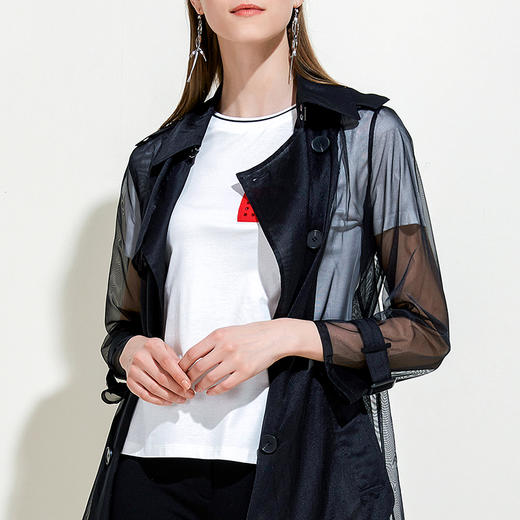 EITIE爱特爱女装夏季翻领轻薄透气防晒薄纱拼接开衫长款外套5904614 商品图2