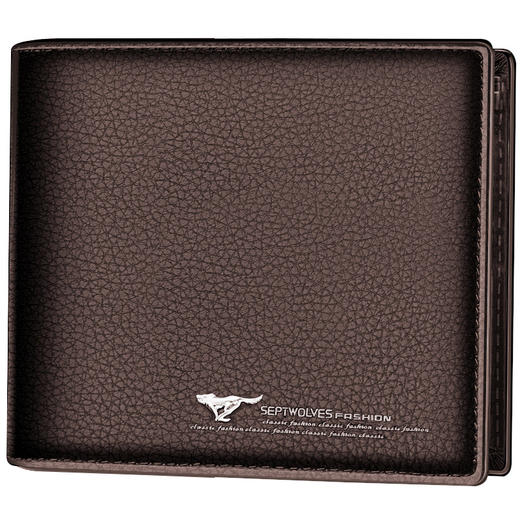 七匹狼钱包 男士短款商务头层牛皮横款两折钱夹皮夹多功能票夹男 3A10162-02啡色 商品图1
