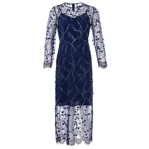 EITIE爱特爱女装夏季刺绣薄纱透视修身显瘦蕾丝礼服连衣裙5977615 商品图3