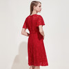 EITIE爱特爱女装夏季荷叶边袖口收腰显瘦大红色蕾丝连衣裙B1907248 商品缩略图3