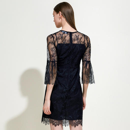 EITIE爱特爱女装春夏季荷叶花边七分袖性感蕾丝拼接连衣裙5907694 商品图3