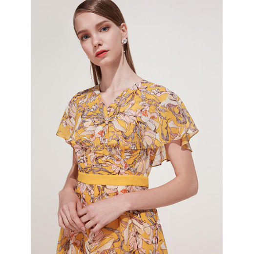 EITIE爱特爱女装夏季新短袖不规则荷叶边知性优雅印花连衣裙B1907280 商品图2