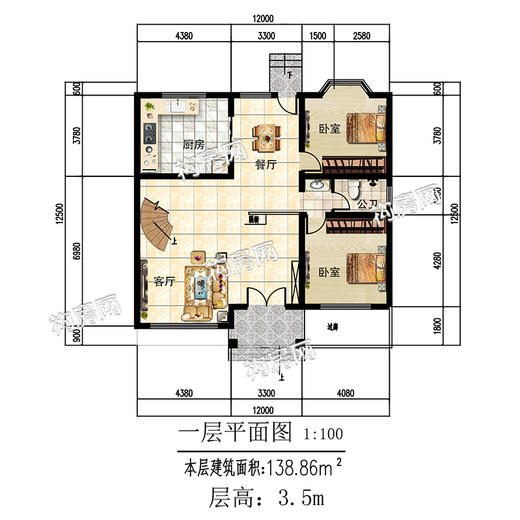 欧式两层半三层农村自建房图纸 小户型别墅图效果图纸房屋设计图 商品图4