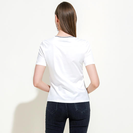 EITIE爱特爱女装夏季新款螺纹圆领刺绣时尚白色纯棉简约T恤5902601 商品图3