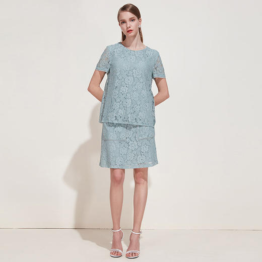 EITIE爱特爱夏季小清新简约百搭荷叶边裙摆蕾丝半身裙短B1906212 商品图1