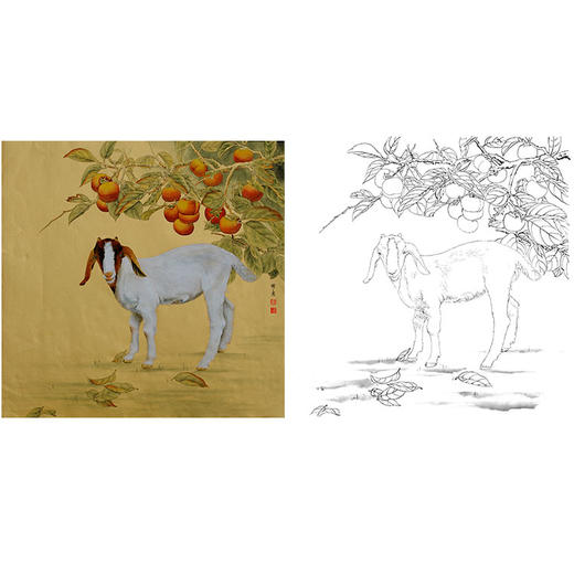 工笔动物白描底稿孙锡之作品十二生肖羊斗方小品册页sy08