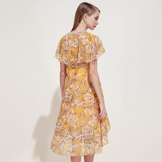 EITIE爱特爱女装夏季新短袖不规则荷叶边知性优雅印花连衣裙B1907280 商品图3