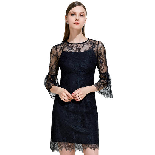 EITIE爱特爱女装春夏季荷叶花边七分袖性感蕾丝拼接连衣裙5907694 商品图4