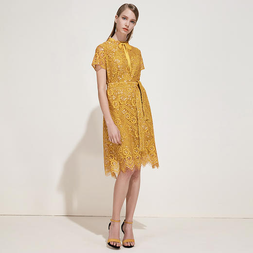 EITIE爱特爱女装夏季新品小清新短袖收腰气质蕾丝系带连衣裙B1907238 商品图1