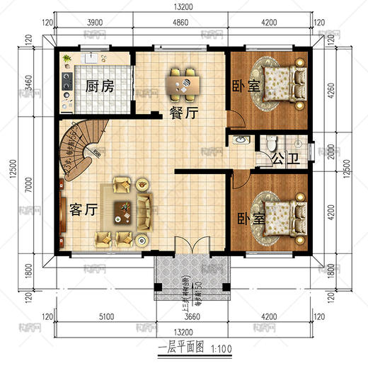 二层欧式风格农村自建房二层半3D效果图挑空旋转楼梯 商品图4