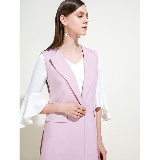 EITIE爱特爱女装夏气质翻领无袖对称口袋时尚中长款马甲风衣5904602 商品图1