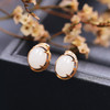 【简约】18K玫瑰金和田玉（白玉）蛋面小耳钉--花之物语 /8*10mm 商品缩略图1