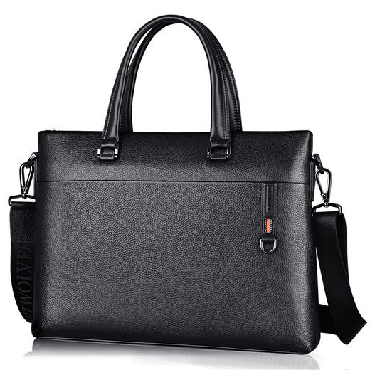 2019新品Septwolves/七匹狼手提包男士男包牛皮包商务皮包横款公文包 黑色1A4974155-01 商品图1