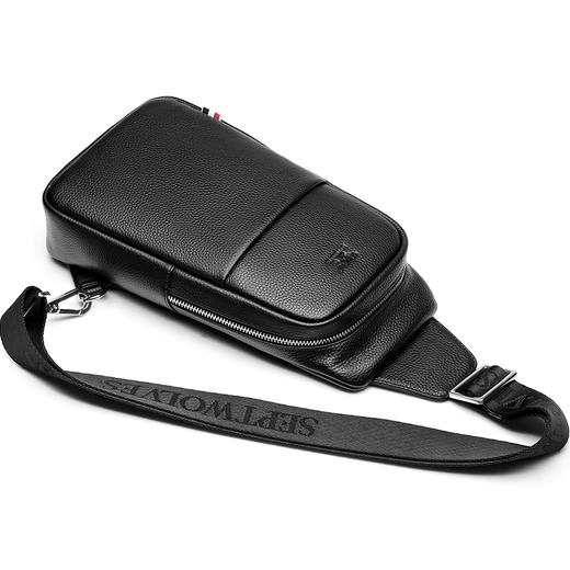 七匹狼胸包男包男士休闲单肩包软牛皮斜挎包青年背包头层跨包 黑色1A1174201-01 商品图2