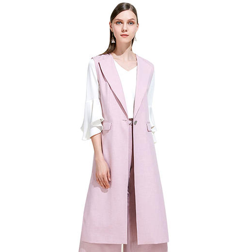 EITIE爱特爱女装夏气质翻领无袖对称口袋时尚中长款马甲风衣5904602 商品图3