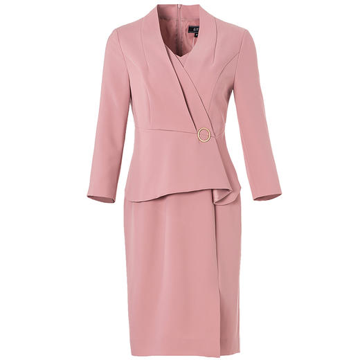 EITIE爱特爱女装春秋季新品V领七分袖高腰纯色假两件连衣裙5907614 商品图3