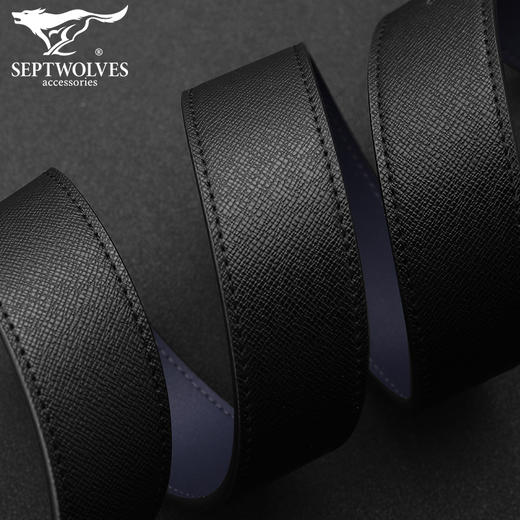 七匹狼皮带男牛皮男士皮带 平滑扣腰带男 商务休闲牛皮板扣男裤带 黑色7A728277000-03 商品图4