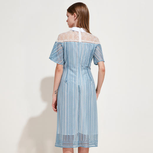 EITIE爱特爱夏季衬衣领蕾丝拼接气质小香风连衣裙中长款B1907006 商品图2