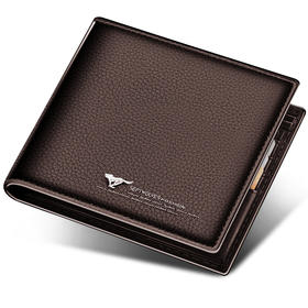 七匹狼钱包 男士短款商务头层牛皮横款两折钱夹皮夹多功能票夹男 3A10162-02啡色