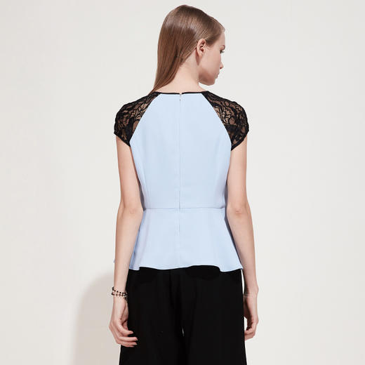 EITIE爱特爱夏季女装蕾丝小包袖拼接荷叶边收腰小上衣B1913226 商品图5