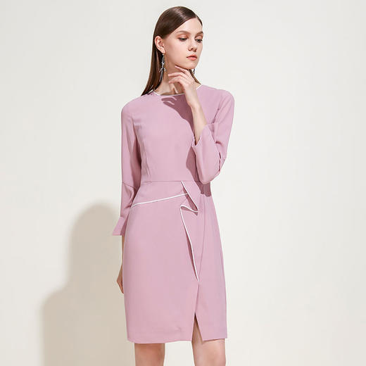 EITIE爱特爱品牌女装春夏新款荷叶边褶皱拼接气质优雅连衣裙5907620 商品图0