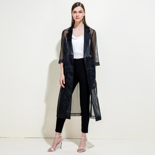 EITIE爱特爱女装夏季新品宽松翻领轻薄透气长款薄纱防晒开衫5904615 商品图1