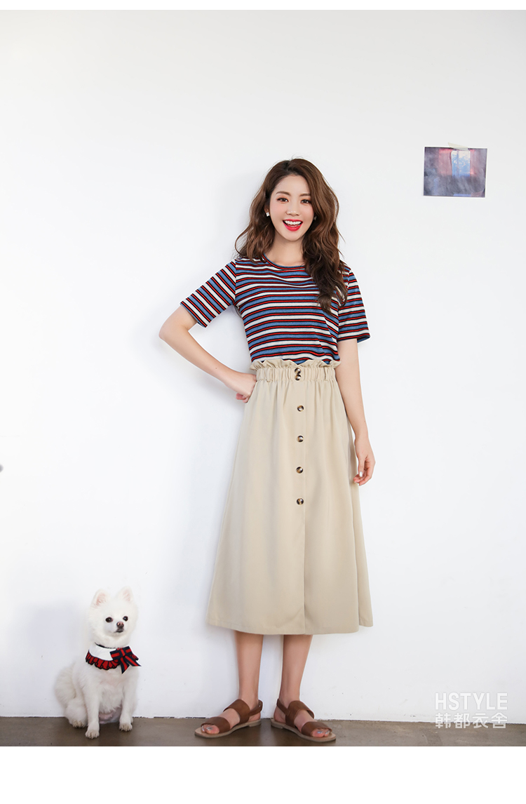 韩都衣舍2021夏装新款韩版女装高腰花苞边显瘦中长半身裙mr9022汩