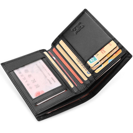 七匹狼SEPTWOLVES钱包男士短款横款钱夹头层牛皮票夹礼盒装 黑色竖款3A10236-1 商品图1