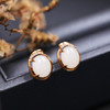 【简约】18K玫瑰金和田玉（白玉）蛋面小耳钉--花之物语 /8*10mm 商品缩略图2