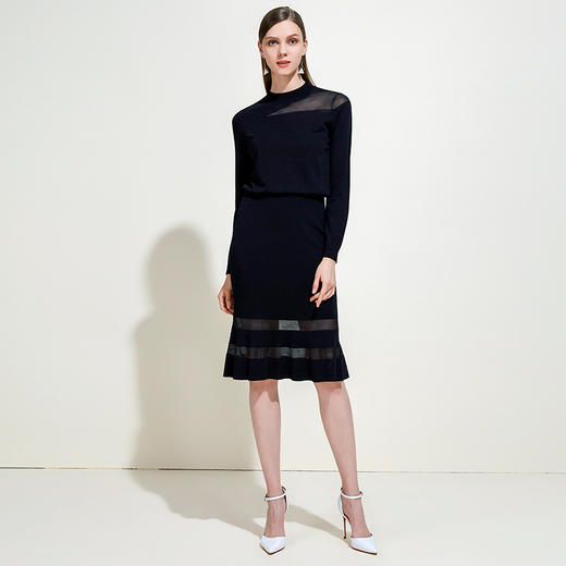 EITIE爱特爱女装春夏季透视弹力修身舒适荷叶边裙摆半身裙5901604 商品图1