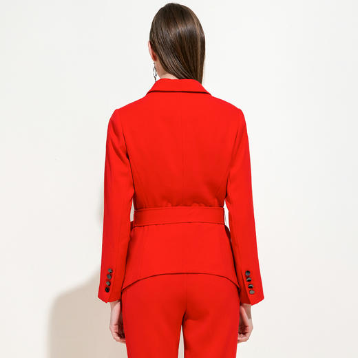 EITIE爱特爱女装春季气质翻驳领红蔓色荷叶边衣摆短外套5903605 商品图3